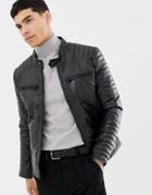 Barney's Originals Real Leather Quilted 4 Pocket Jacket - Black