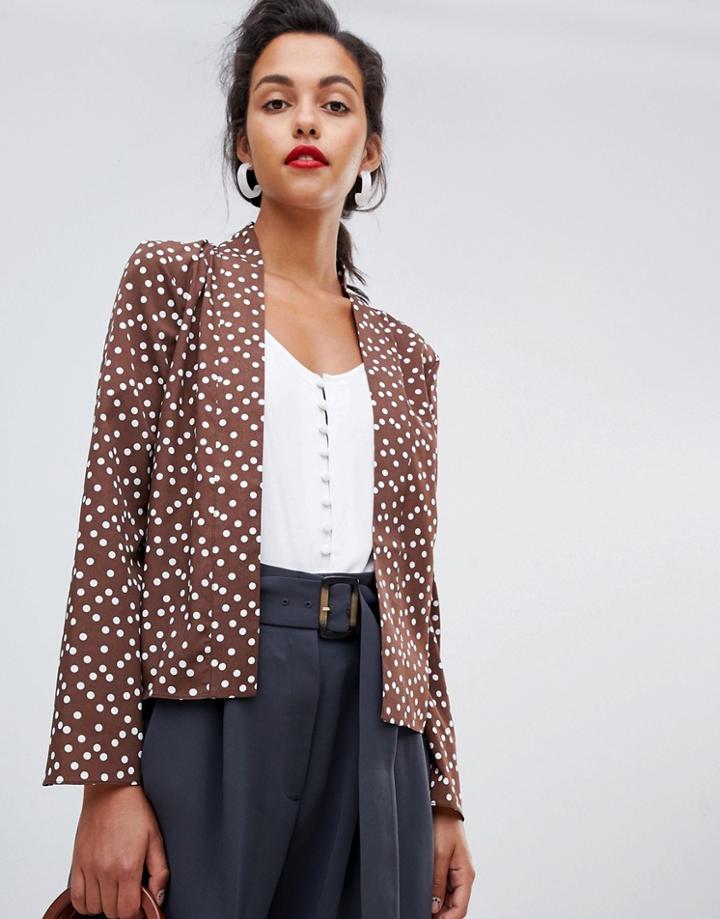 Asos Design Open Blouse In Polka Dot - Multi