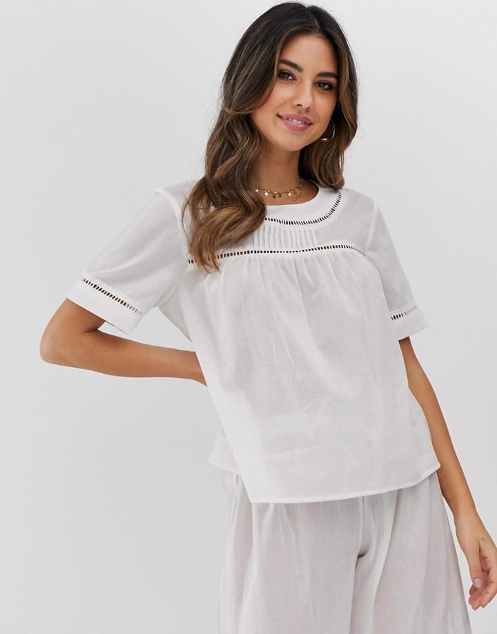 Asos Design Mix & Match Cotton Ladder Trim Tee-white