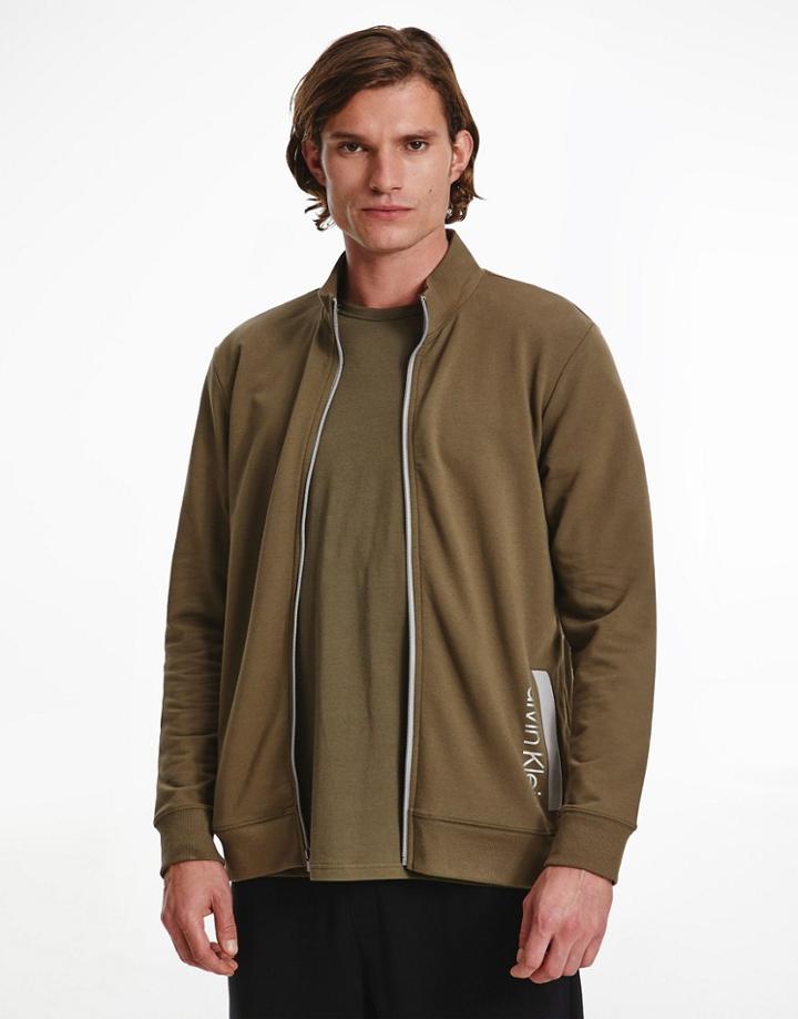 Calvin Klein Lounge Zip Through Sweat In Khaki-green