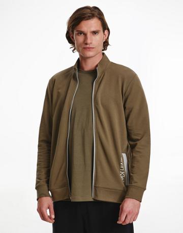 Calvin Klein Lounge Zip Through Sweat In Khaki-green