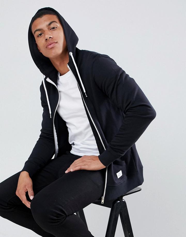 Solid Zip Through Hoody In Black - Black