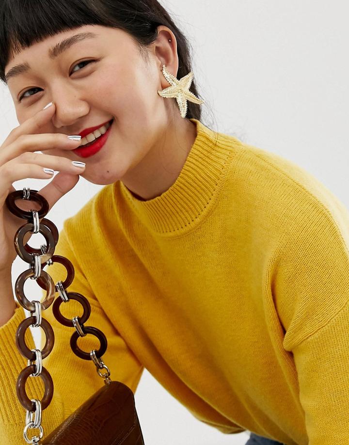 Asos Design Earrings In Statement Starfish Design In Gold - Gold