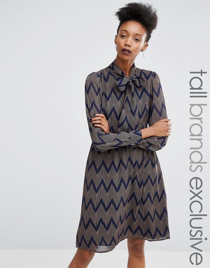 Y.a.s Tall Zig Zag Print Pussybow Skater Dress - Multi