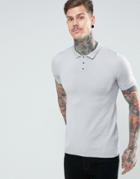 Asos Muscle Fit Knitted Polo Shirt In Pale Gray - Gray