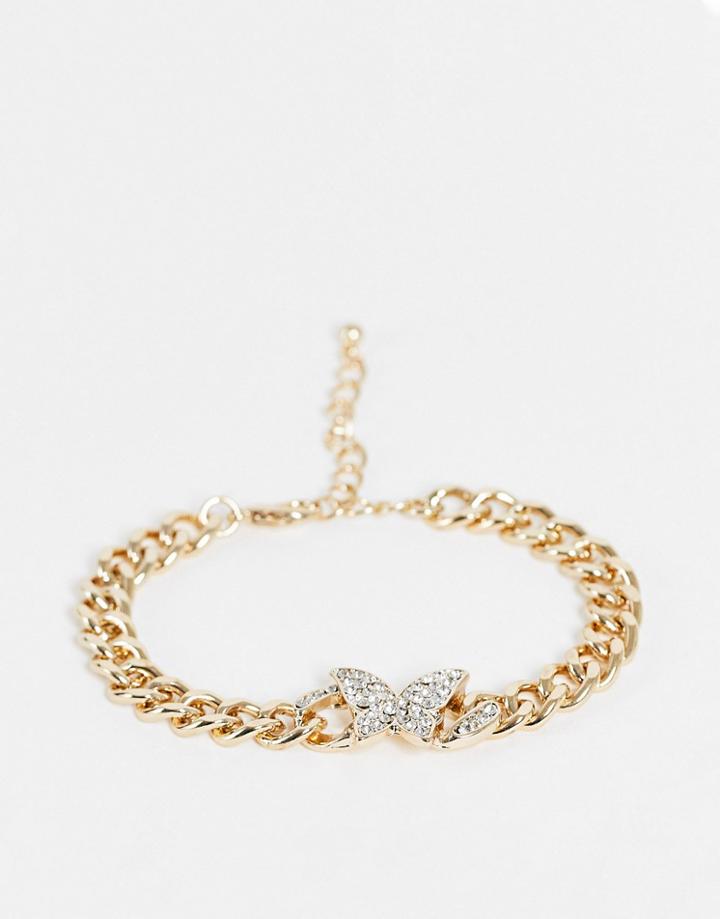 Topshop Pave Butterfly Chain Bracelet In Gold