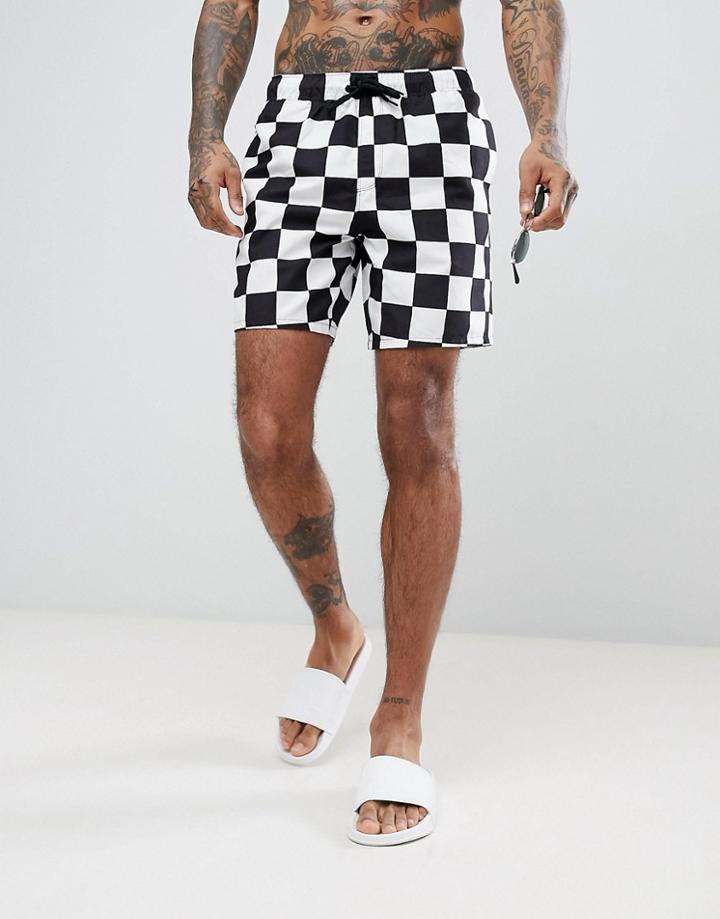 Asos Co-ord Swim Shorts In Checkerboard Print Mid Length - Black