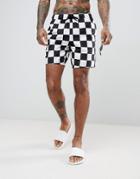 Asos Co-ord Swim Shorts In Checkerboard Print Mid Length - Black