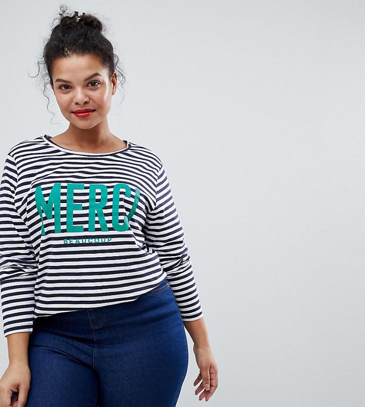 New Look Curve Stripe Logo Long Sleeve Tee - Multi