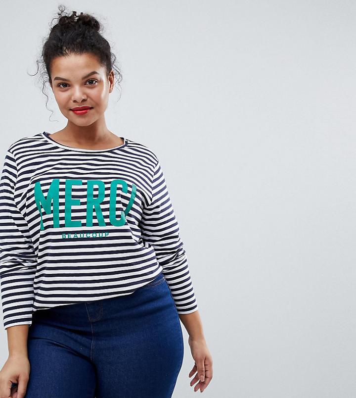 New Look Curve Stripe Logo Long Sleeve Tee - Multi