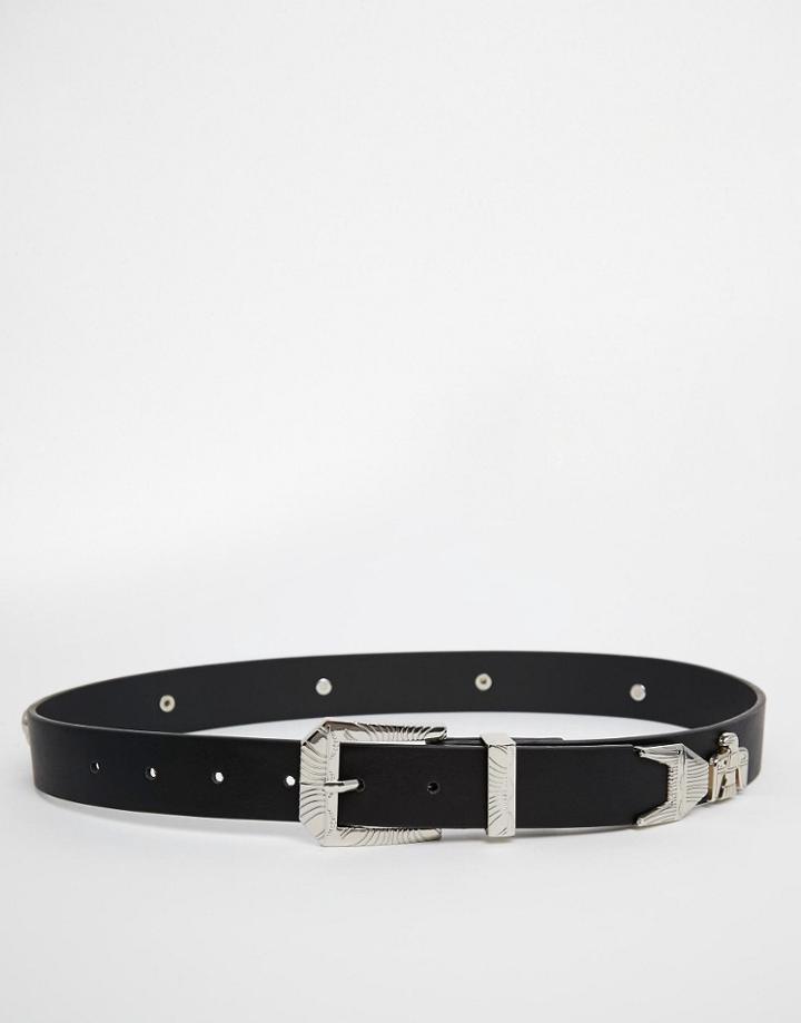 Asos Western Eagle And Rams Head Jeans Belt - Black