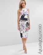 Asos Maternity Midi Dress With Knot Front In Floral Square Print - Multi