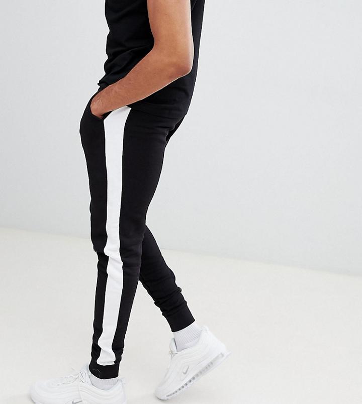 Asos Design Tall Skinny Joggers With Side Stripe - Black