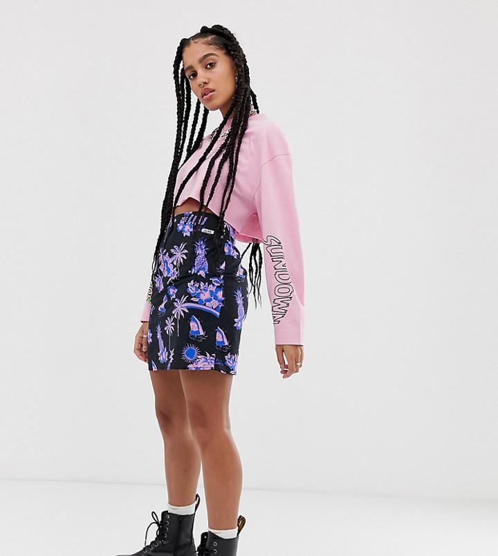 Collusion Tropical Print Mini Skirt-multi