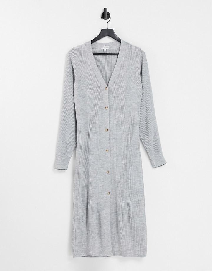 Pretty Lavish Peony Longline Button Knit Cardigan Dress In Gray-grey