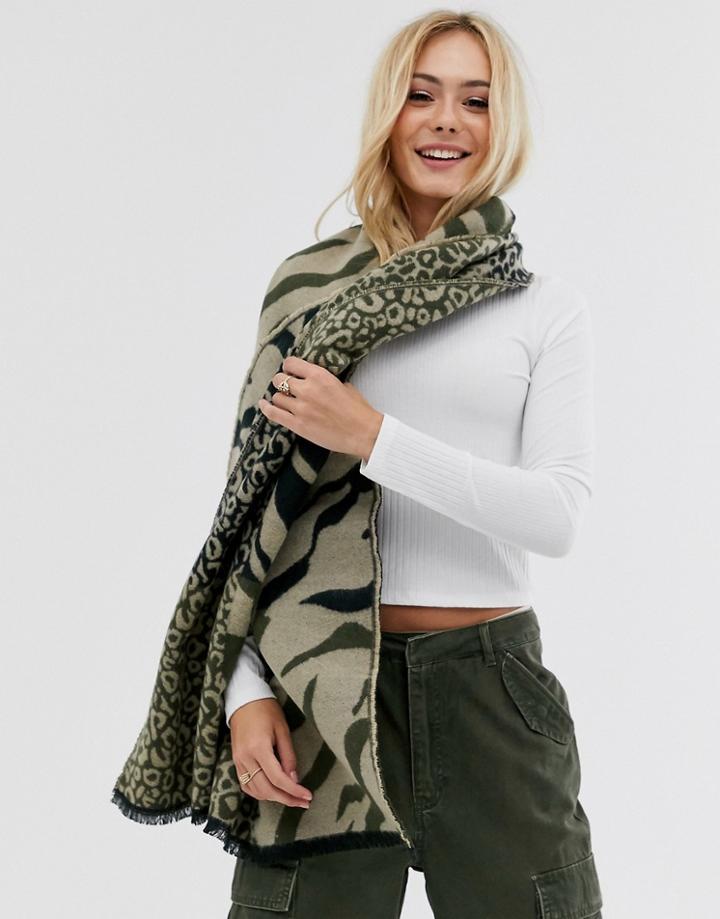 Pieces Mixed Animal Print Scarf-beige