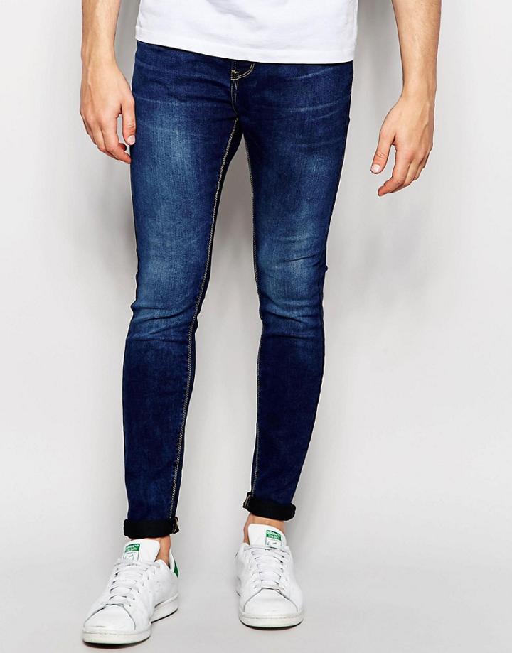 Pull & Bear Super Skinny Jeans In Dark Wash Blue - Blue