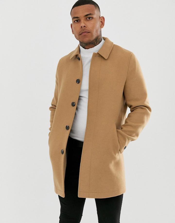 Asos Design Wool Mix Coat In Camel-tan