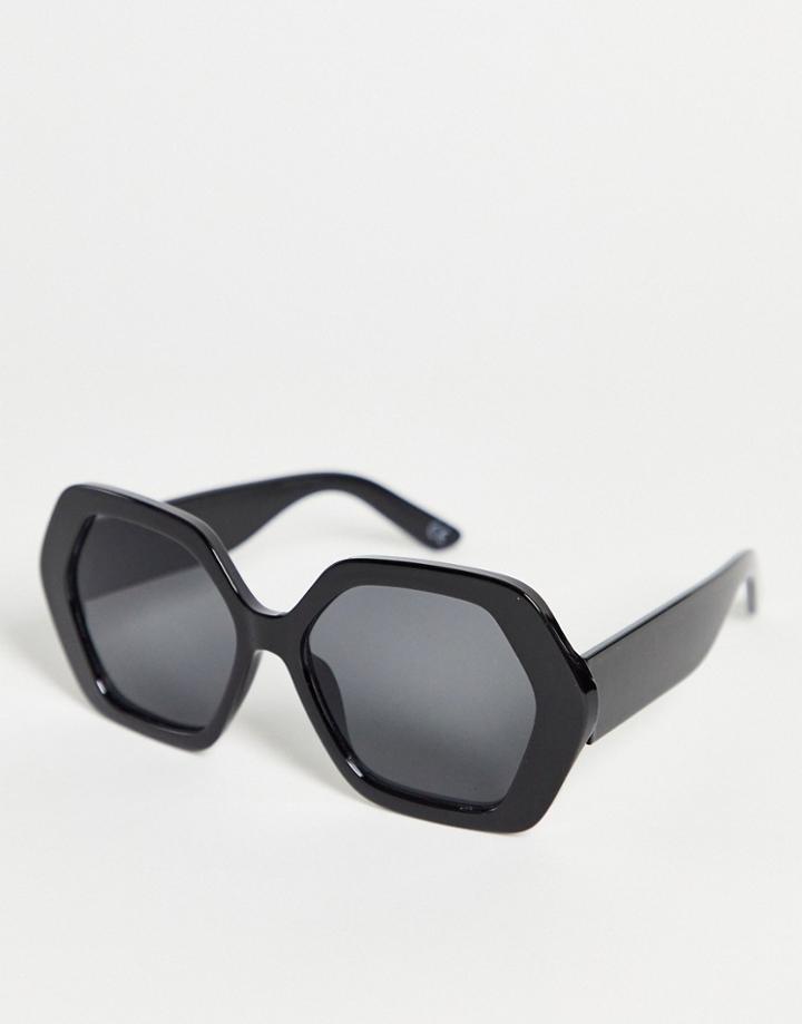 Asos Design Recycled Frame Hexagon Oversized 70s Sunglasses In Black