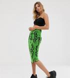 Rokoko Mesh Midi Skirt With Split In Tribal Tattoo Print - Green