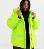 Asos Design Curve Puffer Jacket With Trim Detail In Lime-green