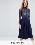 Little Mistress Tall Premium Lace Pleated Midi Dress - Navy