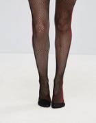 Asos Fishnet Tights With Black Side Stripe In Red - Red