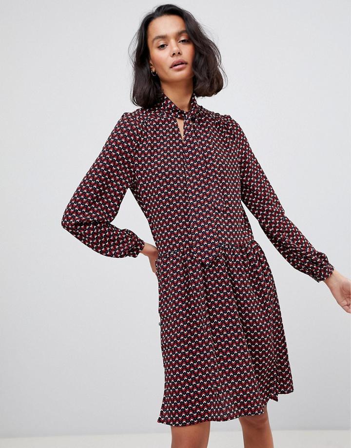 See U Soon Geo Print Dress With Pussybow - Red