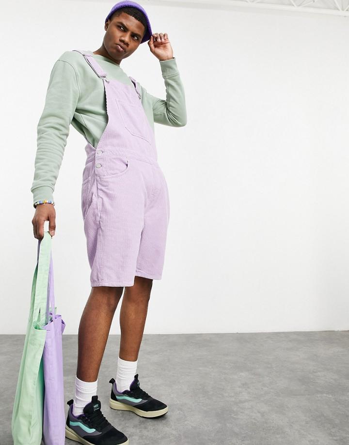 Asos Design Short Corduroy Overalls In Purple