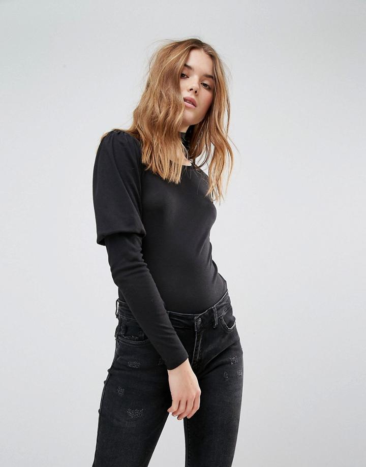New Look Layered Sleeve Top - Black