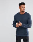 Asos Muscle Fit Cable Knit Sweater In Denim Blue - Blue