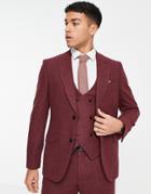 Harry Brown Wedding Slim Fit Tweed Wool Mix Wide Lapel Suit Jacket-red