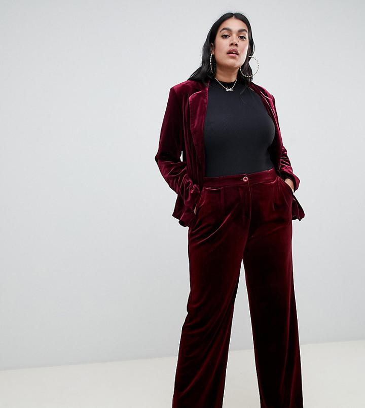 Unique21 Hero Plus Velvet Wide Leg Pants Two-piece - Red