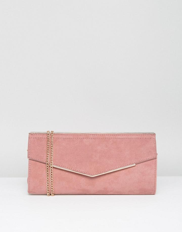 New Look Suedette Clutch Bag With Chain Strap - Tan