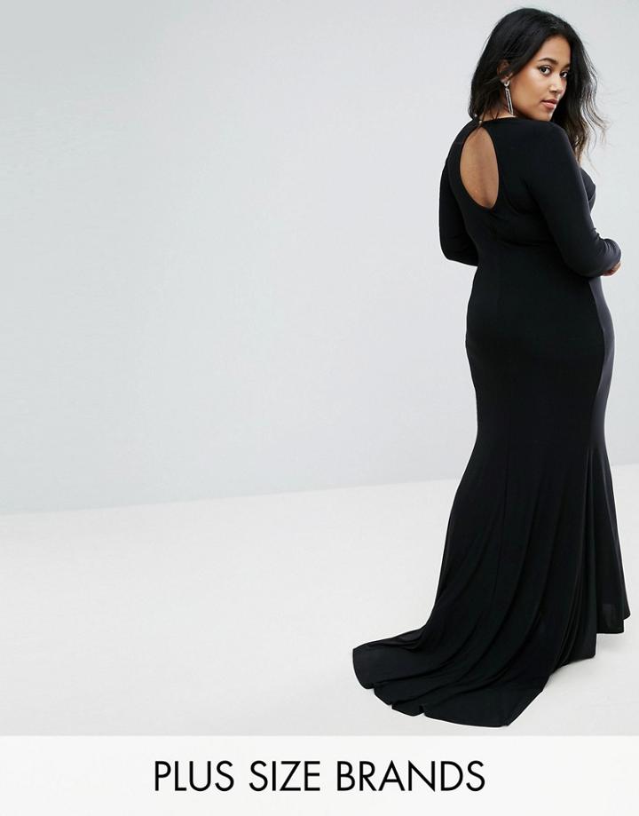 Club L Plus Open Back Maxi Dress With Fishtail - Black