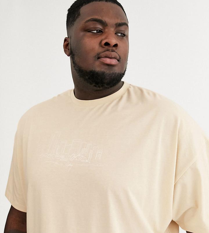 Asos Design Plus Oversized T-shirt With City Skyline Drawing