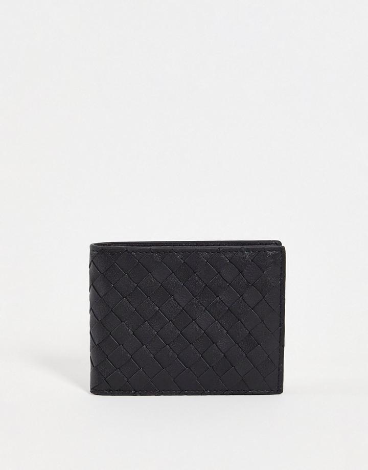 Asos Design Leather Wallet In Black Weave