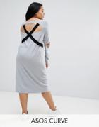 Asos Curve Knitted Dress With V Neck And Strap Detail - Gray