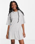 Asos Design Oversized T-shirt Dress With Frill Hem In Gray Heather-grey