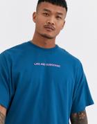 Asos Design Oversized T-shirt With Chest Text Print-blue