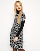 Reclaimed Vintage Mono Drop Waist Smock Dress - Multi