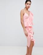 Asos Design Scuba Asymmetric Ruffle Front Midi Dress - Pink