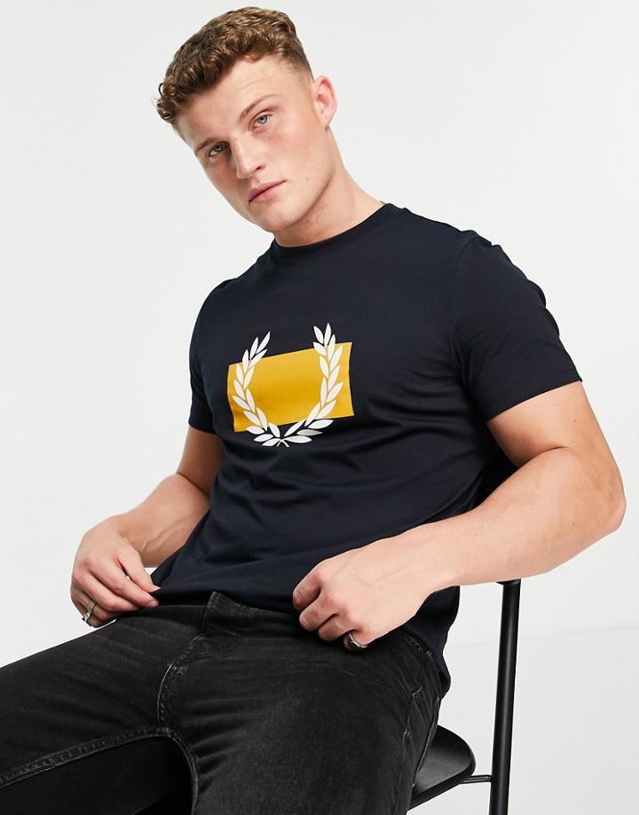 Fred Perry Laurel Wreath Block Print T-shirt In Navy