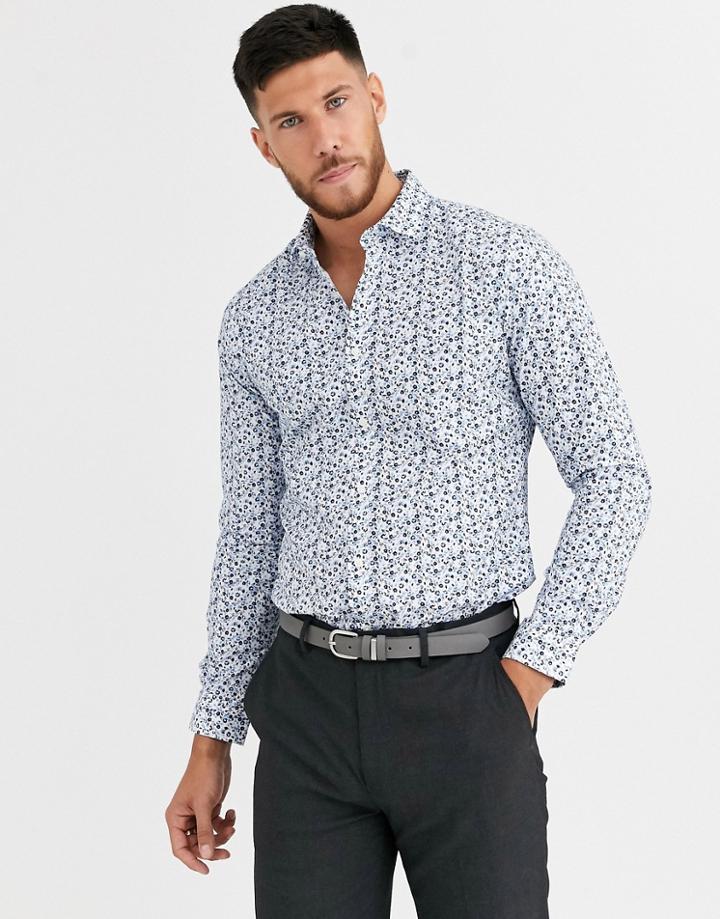 Harry Brown Ditsy Floral Slim Fit Shirt-blue