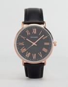 Asos Watch With Leather Strap In Black And Rose Gold - Black