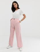 Asos Design Linen Wide Leg Pants With Horn Button-pink