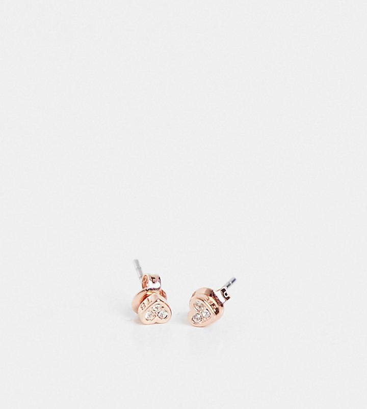 Ted Baker Neena Crystal Heart Stud Earrings In Rose Gold