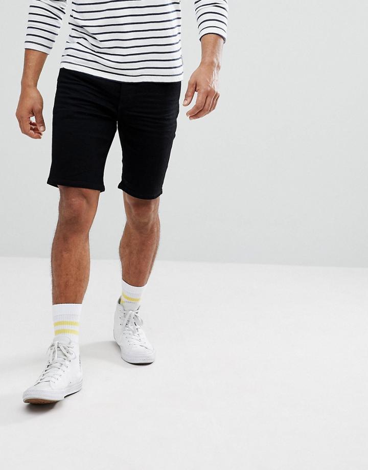 Solid Slim Fit Denim Short In Black - Black