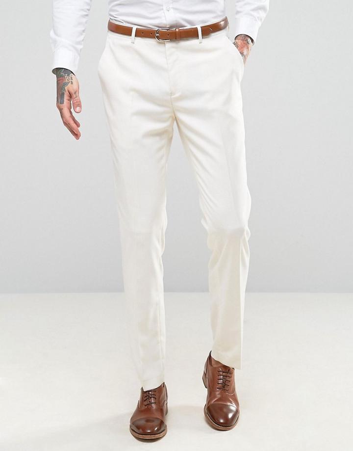Devils Advocate Wedding Skinny Fit Cream Weave Suit Pants - Cream