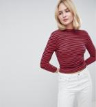 Asos Design Tall Stripe High Neck Crop T-shirt With Long Sleeve - Multi